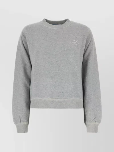 Prada Cotton Sweatshirt With Ribbed Cuffs And Hem In Gray
