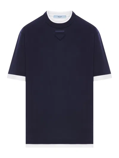 Prada Cotton T-shirt In Blue