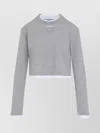 Prada Cotton T-shirt Cropped Length Long Sleeves In Gray