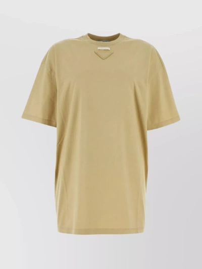 Prada Cotton T-shirt Featuring Cut-out Detail In Beige