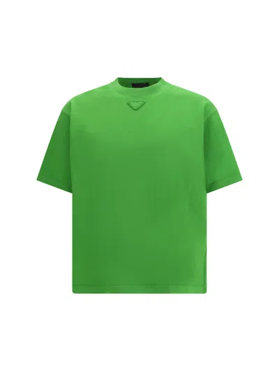 Prada Bicolor Cotton T-shirt In Green