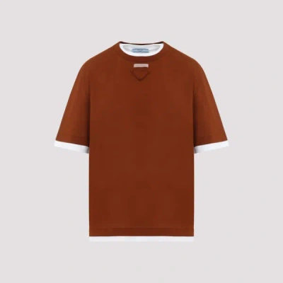Prada Cotton T-shirt M In Brown
