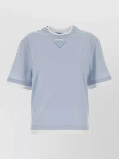 Prada Cotton T Shirt Short Sleeves Crew Neck In Blue