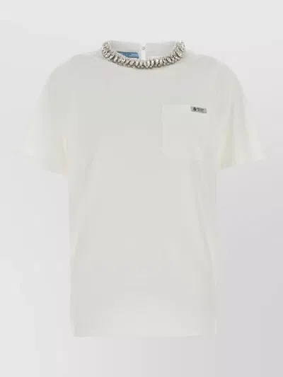 Prada Cotton T Shirt Short Sleeves Round Neck In White
