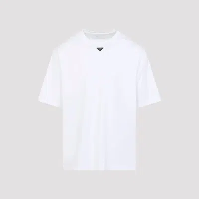 Prada T-shirt With Triangular Plaque In White