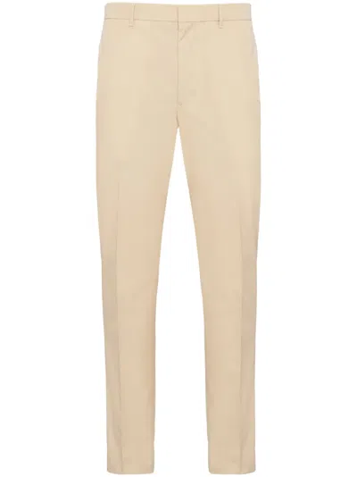 Prada Concealed-front Tailored Trousers In Neutrals
