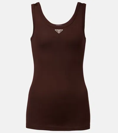 Prada Ribbed Knit Top In Brown