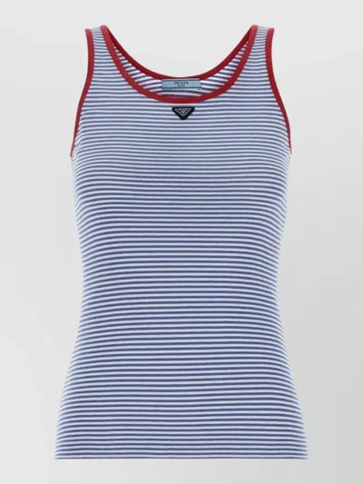 Prada Cotton Tank Top Striped Contrast Trim In Multi