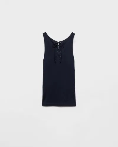 Prada Lace-up Detail Tank Top In Blue