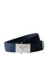 Prada Mens Blue Logo-plaque Cotton Tape Belt