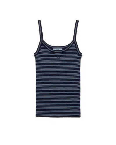 Prada Cotton Tank Top Scoop Neck Stripes In Multi