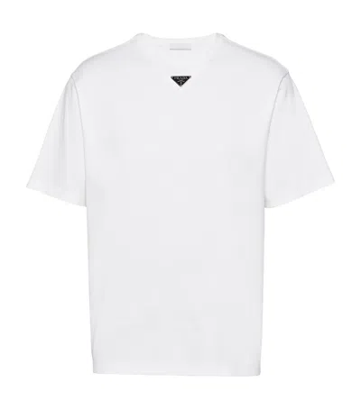 Prada T-shirt With Triangular Plaque In White