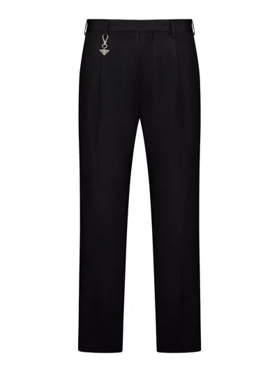 Prada Cotton Trousers With Enameled Metal Triangle Logo In Blue