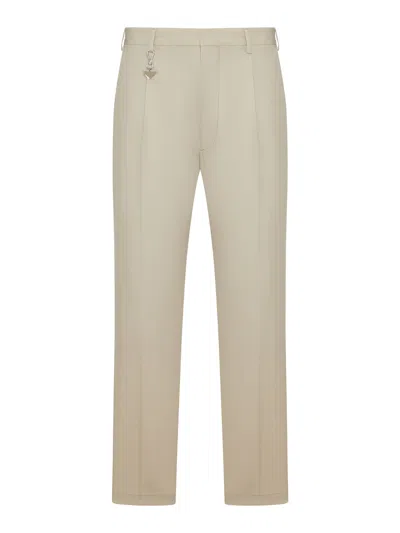 Prada Cotton Trousers With Enameled Metal Triangle Logo In Neutral