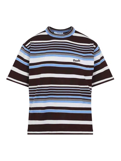 Prada Amaranth And Light Blue Striped Cotton T-shirt In Multi