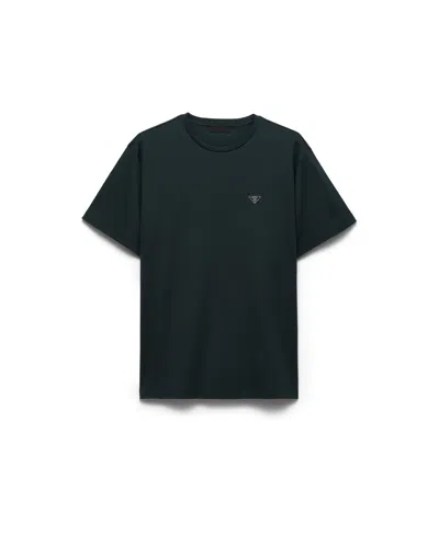 Prada Logo-plaque Cotton T-shirt In Green