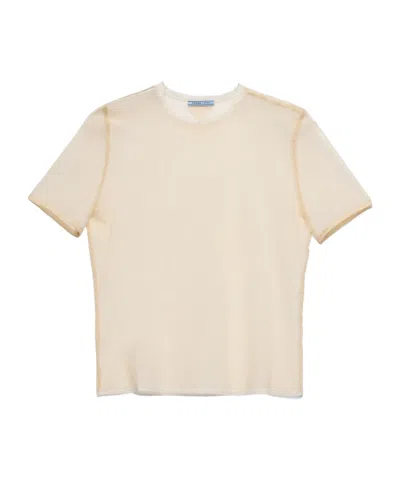 Prada Cotton Tulle T-shirt In Neutral
