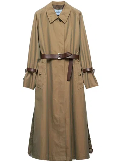 Prada Single-breasted Cotton Twill Trench Coat In Green