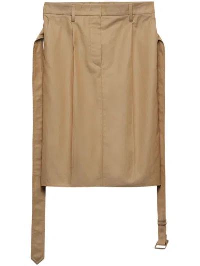 Prada Belted Cotton Pencil Skirt In Beige