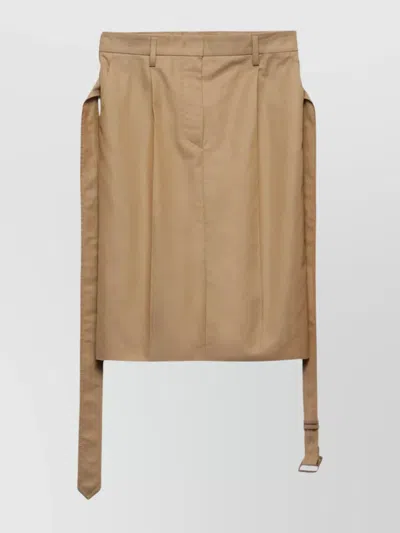 Prada Belted Cotton Pencil Skirt In Beige