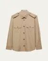 Prada Cotton Poplin Shirt Tailored Collar Button Epaulettes In Brown