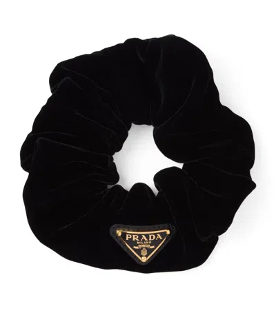 Prada Triangle Logo Enamel Scrunchie In Black