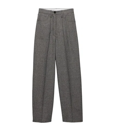Prada Cotton-wool Prince Of Wales Tailored Trousers In Gray