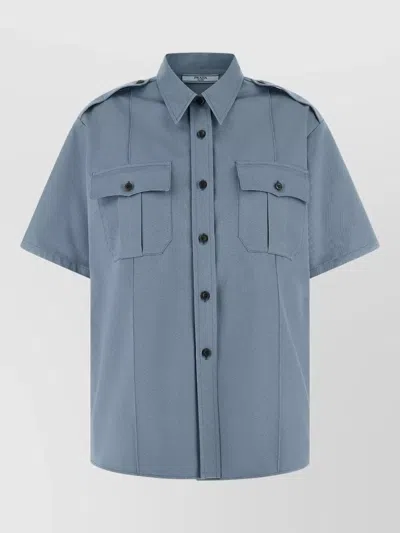 Prada Cotton Workwear Shirt Jacket Pointed Collar In Blue
