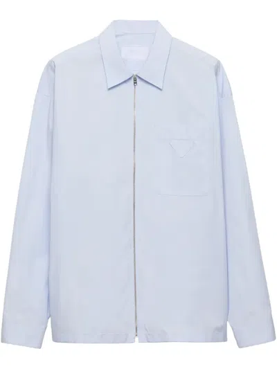 Prada Cotton Zipper Shirt In Sky Blue