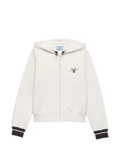 Prada Cotton Zipper Hoodie In White