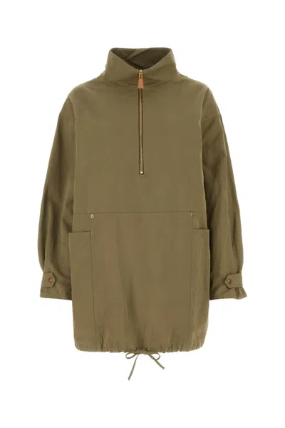 Prada Cotton-linen Army-style Midi Dress In Green
