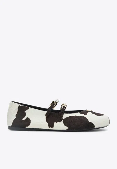 Prada Cow Print Ballet Flats In Multi