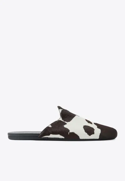Prada Cow Print Flat Mules In Multi