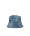 Prada Womens Blue Brand-plaque Wide-brim Denim Bucket Hat In Blue
