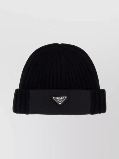 Prada Cozy Ribbed Knit Beanie Hat