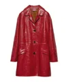 Prada Button-fastening Leather Coat In Red