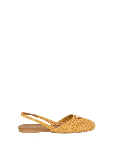 Prada Crafted In Italy From Sand-colored Woven Viscose, These  Woven Slingback Flats Feature An In Animal Print