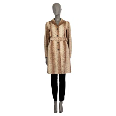 Pre-owned Prada Cream & Brown Python Trench Coat Jacket 42 M In White