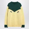 Prada Cream And Emerald Green Wool Sweater In Yellow