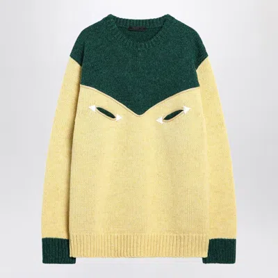 Prada Cream And Emerald Green Wool Sweater In Yellow