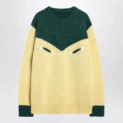 PRADA PRADA  CREAM AND EMERALD GREEN WOOL SWEATER