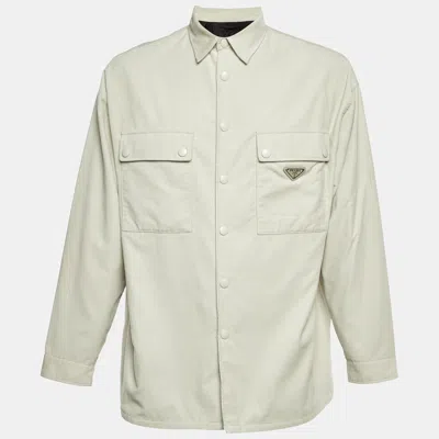 Pre-owned Prada Cream Corduroy Triangle Logo Pinwale Shirt M In White