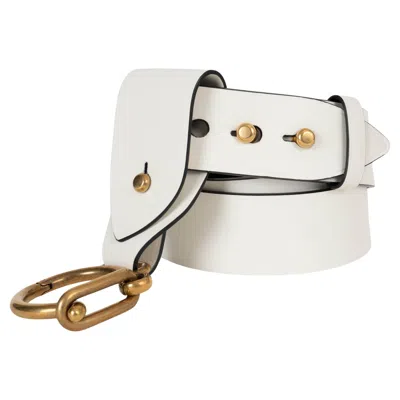Pre-owned Prada Cream Leather 2016 Dog Hoog Waist Belt 30 / 75 In White