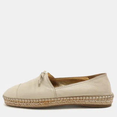 Pre-owned Prada Cream Leather Bow Espadrille Flats Size 38