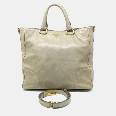 Pre-owned Prada Cream Leather Tote And Shoulder Bag