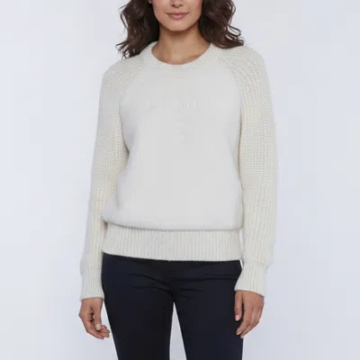 Pre-owned Prada Cream Logo Debossed Knit Shearling Trim Jumper M