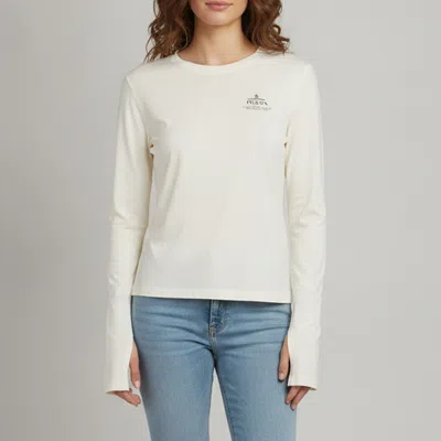 Pre-owned Prada Cream Logo Graphic Distressed Jersey Long Sleeved T-shirt S