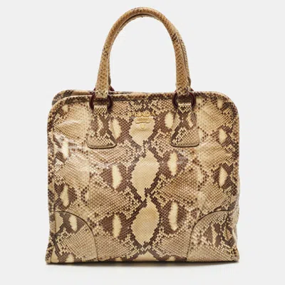 Pre-owned Prada Cream Python Snap Frame Satchel In White