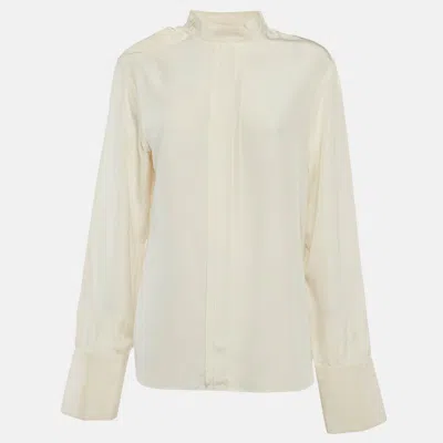 Pre-owned Prada Cream Satin Long Sleeve Blouse M In White