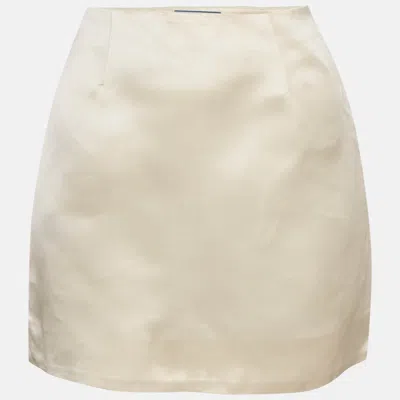 Pre-owned Prada Cream Satin Mini Skirt S In White